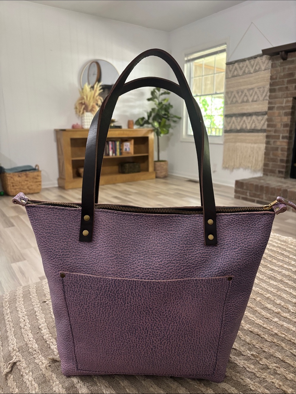 Portland Leather Goods Medium Classic Zip Tote Unicorn Cotton Candy Lilac